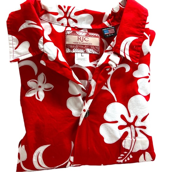 Sz L RJC Red & White Hawaiian 🌺 Short Sleeve Button Down Shirt - Picture 2 of 6